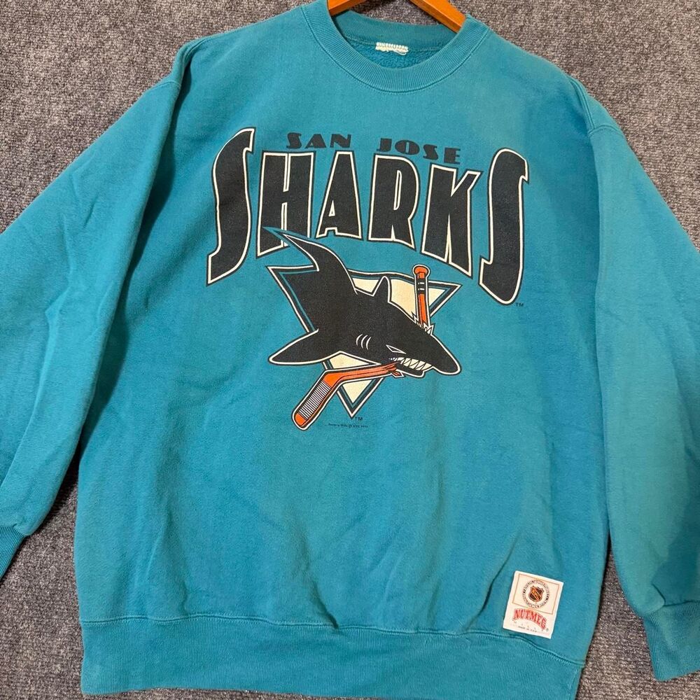 RARE Vintage 1991 San Jose Sharks Old Logo Crewneck Nutmeg Size Large - Picture 2 of 6